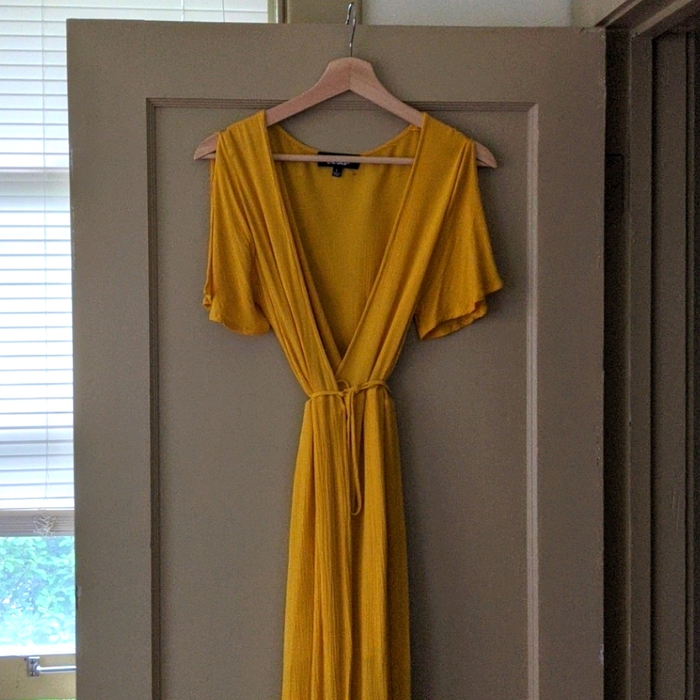 Lulu's Much Obliged Golden Yellow Wrap Maxi Dress